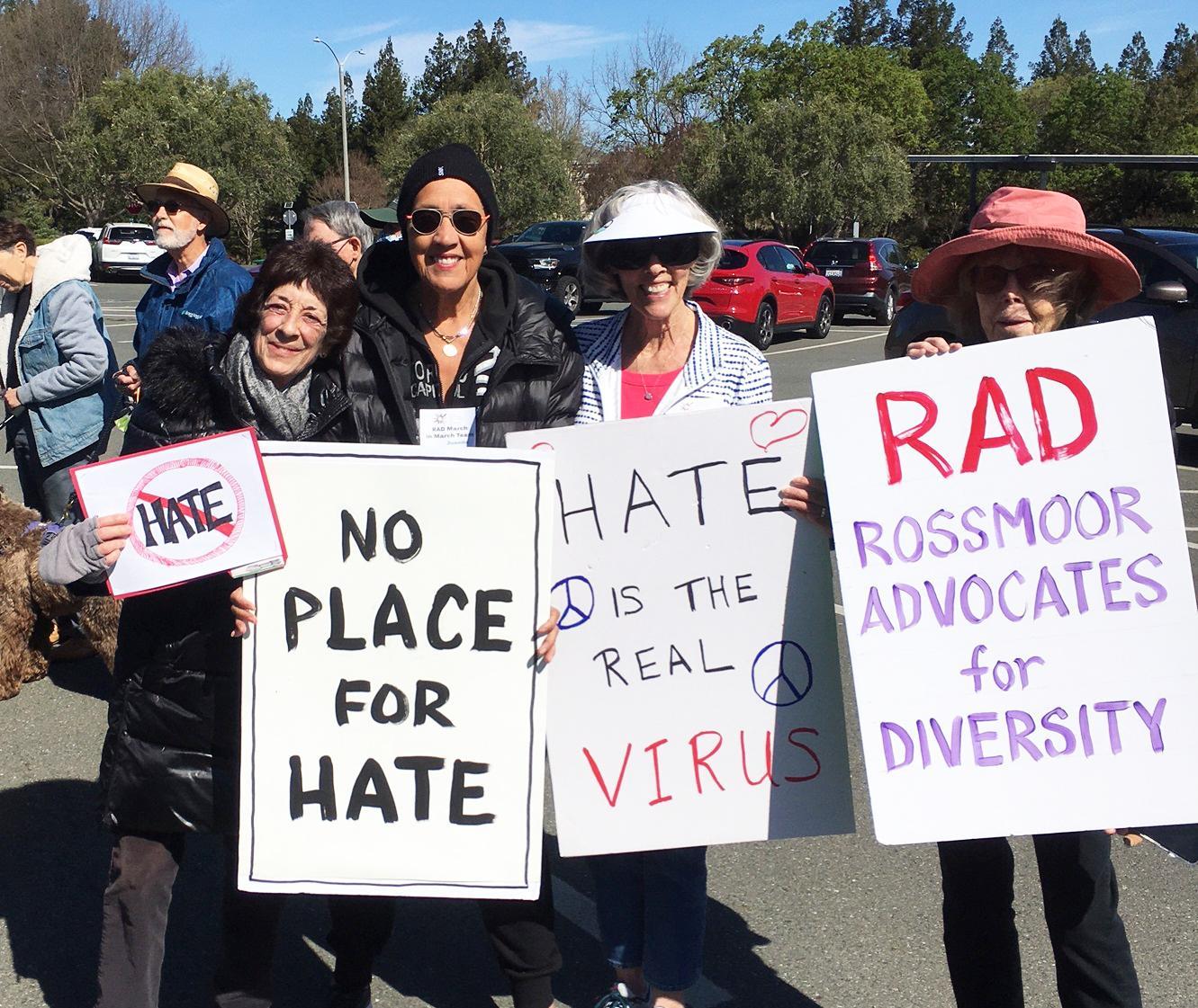 Demonstration at Rossmoor protesting hate speech.